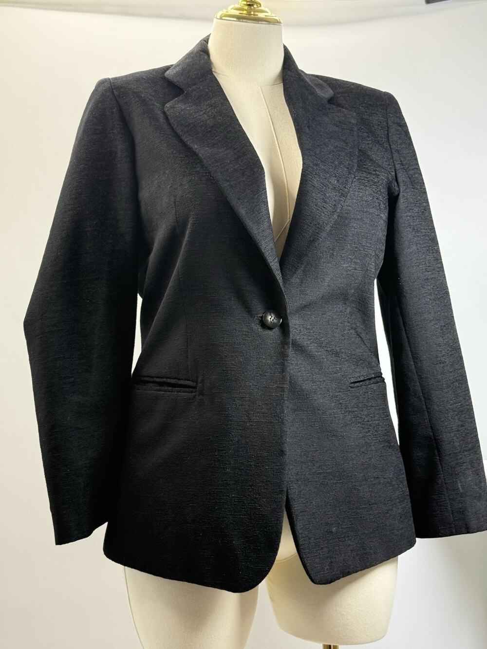 Finity Studio Black Textured Blazer Jacket Women Size 10 Career Minimalist Y2K